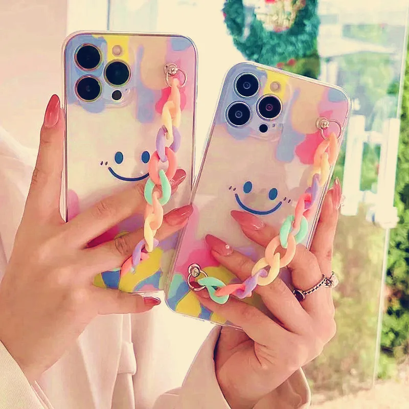 Smiley Rainbow Chain Rope Soft Silicone Phone Case For Xiaomi Redmi Note 7 8 9 10 11 Pro Max 11S 10S 9S 9C 9A 9T 9 Clear Cover