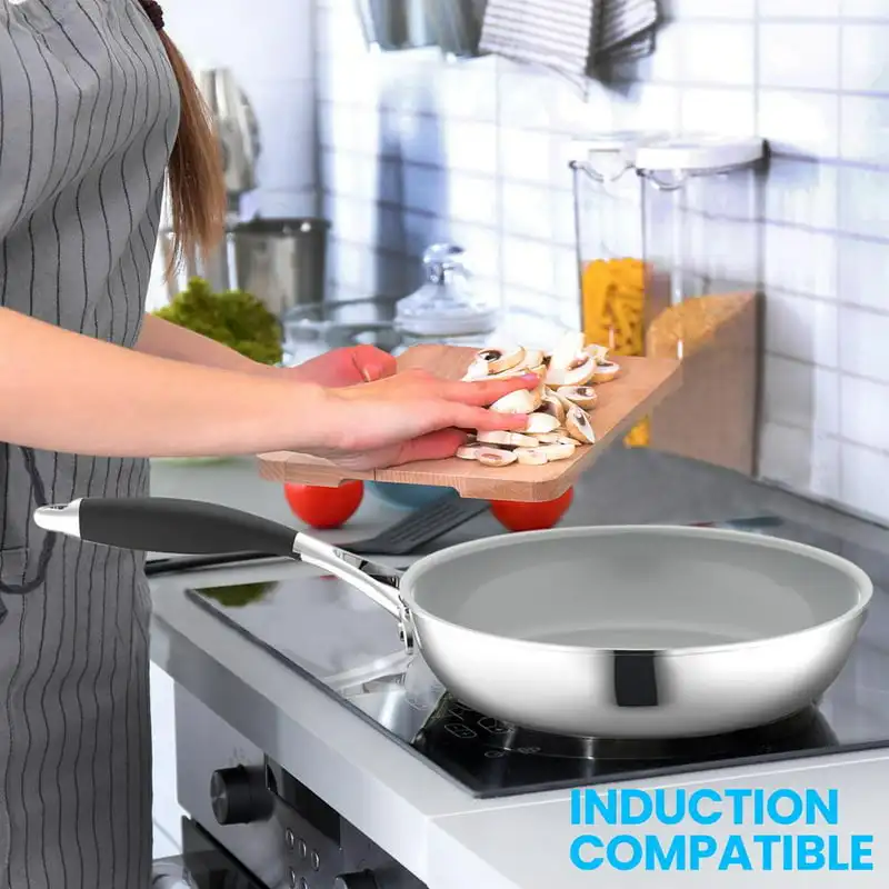

2023 New 9.5'' Large Fry Pan - PFOA/PFOS Free Stainless Steel Stain-Resistant Frying Pan Kitchen Cookware w/ Durable Ceramic Non