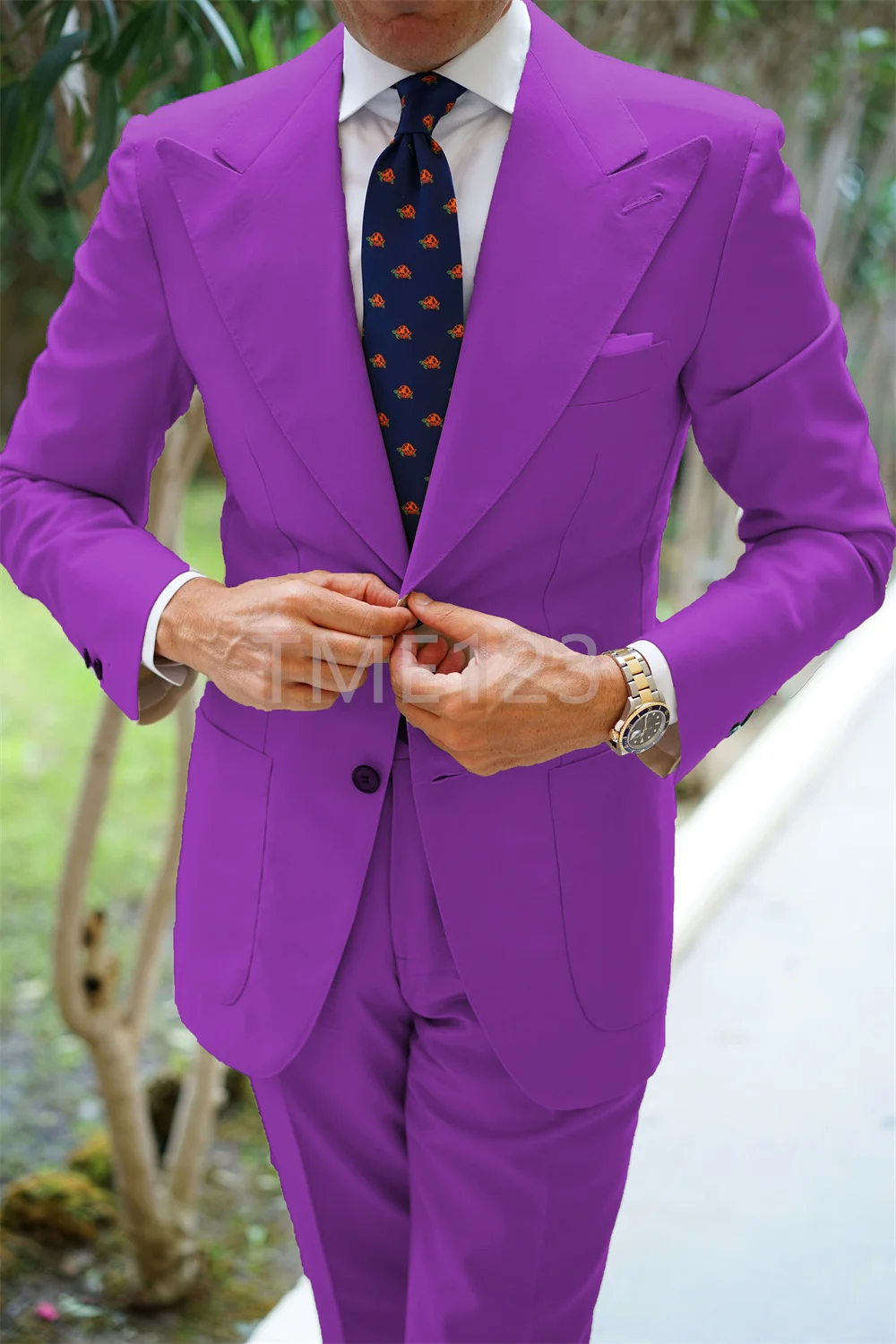 Peak Collar Men Suits Slim Fit Notched Purple Mens Suit Blazers Jackets Pants 2 Piece Formal Casual Business Wedding Groom Wear