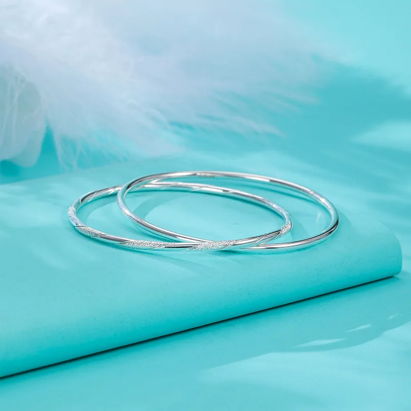

Niche design 999 fine silver frosted bracelet double ring lady's bracelet shiny sparkling holiday gift