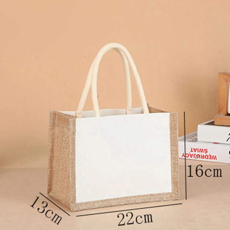 

Jute Shopping Canvas Tote Bags Eco Burlap Reusable Blank Grocery Storage Handbag Large Capacity Beach Women Foldable 2023