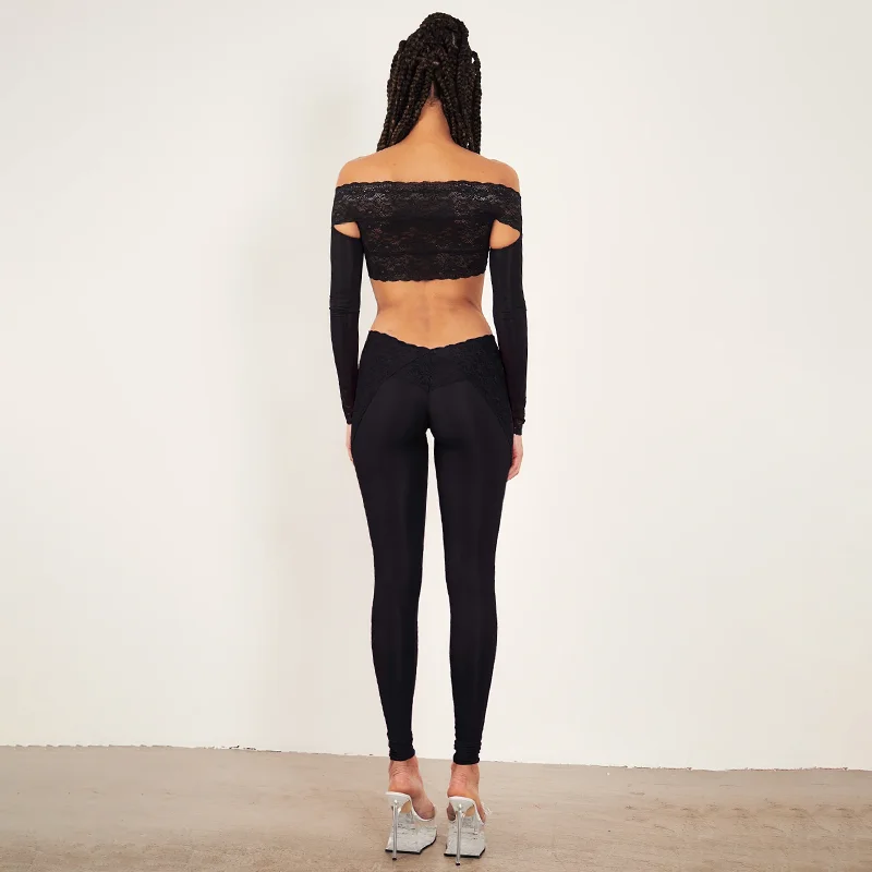 Женский комплект из 2 предметов элегантный кружевной топ с вырезом лодочкой и