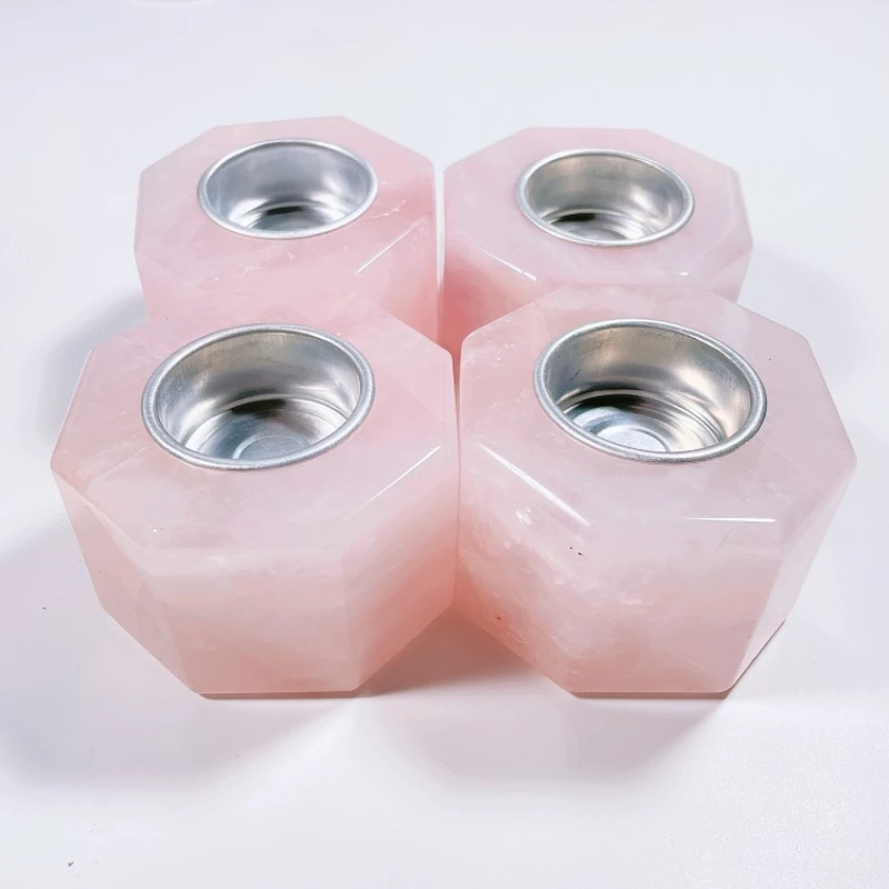 

Wholesale Natural Carved Crystal Rose Quartz Candle Holder