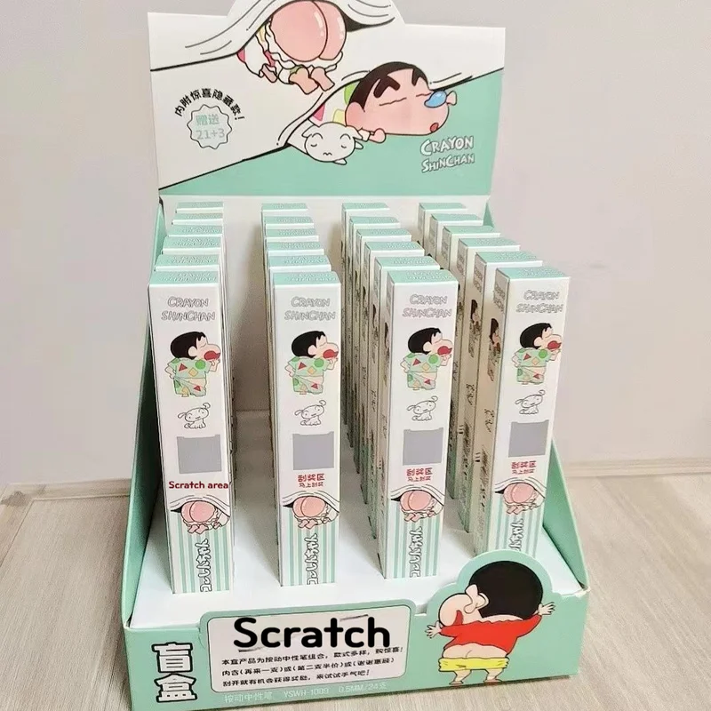 

24pcs/Box Anime Crayon Shin-Chan Press Gel Pen Scratch Cartoon 0.5mm Pen Student Stationery Surprise Box School Office Supplies