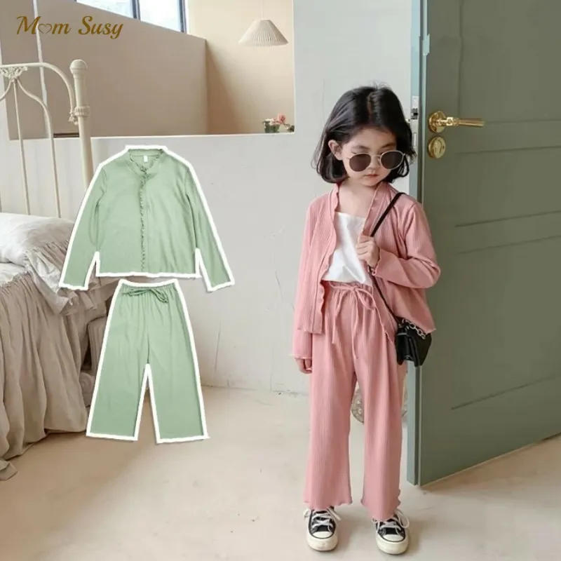 

Fashion Baby Girl Cotton Ribbed Clothes Set Cardigan+pant 2PCS Spring Autumn Toddler Child Clothing Suit Baby Clothes 1-10Y