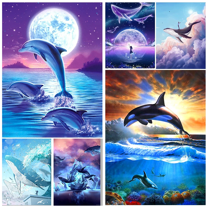 

YOUQU DIY5d Diamond Painting Dolphin Full Square/round Diamond Embroidery Whale Mosaic Art Painting Rhinestone Decoration Gift