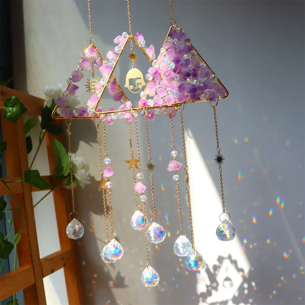 

Suncatcher Crystal Wind Chime Crystal Light Catcher Rainbow Hanging Ornament Natural Stone Prism Craft Garden Decoration Outdoor