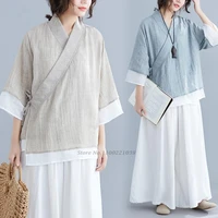 2022 traditional chinese costume tai chi uniform casual hanfu tops trousers cotton linen clothes retro chinese style qipao shirt