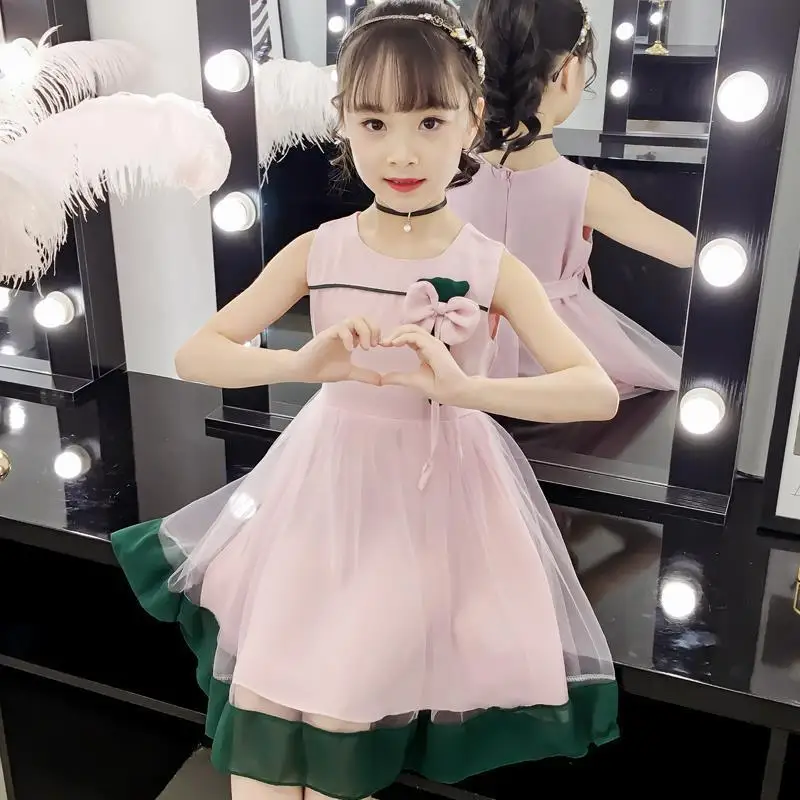 Летнее платье для девочек новинка 2022 платья принцессы на шнуровке с поясом