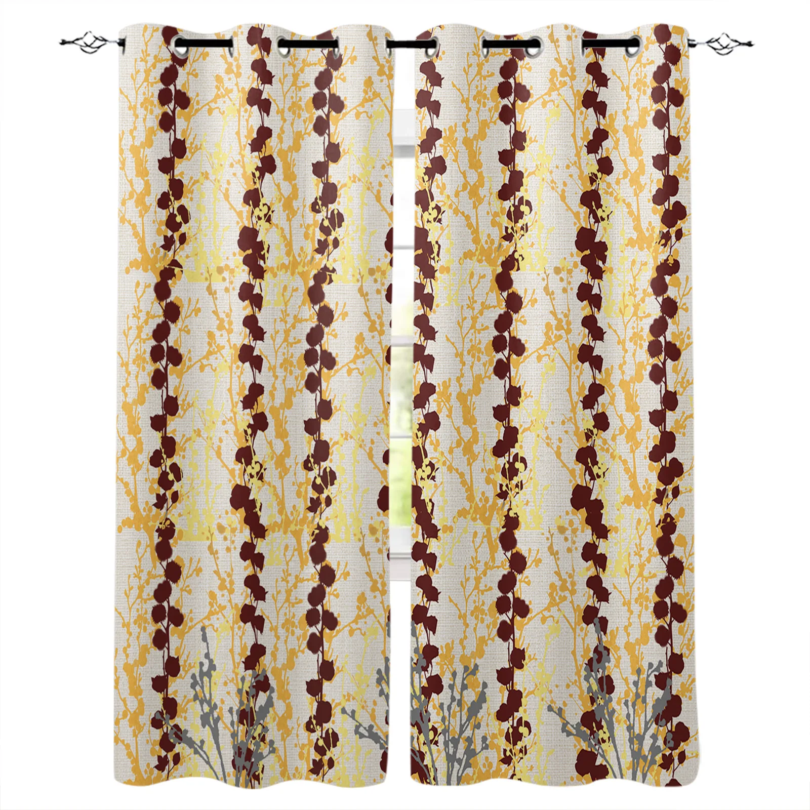 Занавески на окна с растениями и цветами акварельные для гостиной кухни