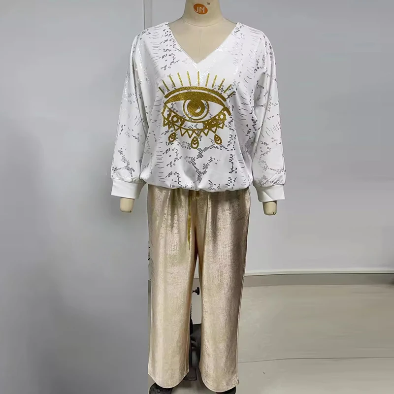 Женский комплект из 2 предметов весенний топ с длинными рукавами и v-образным