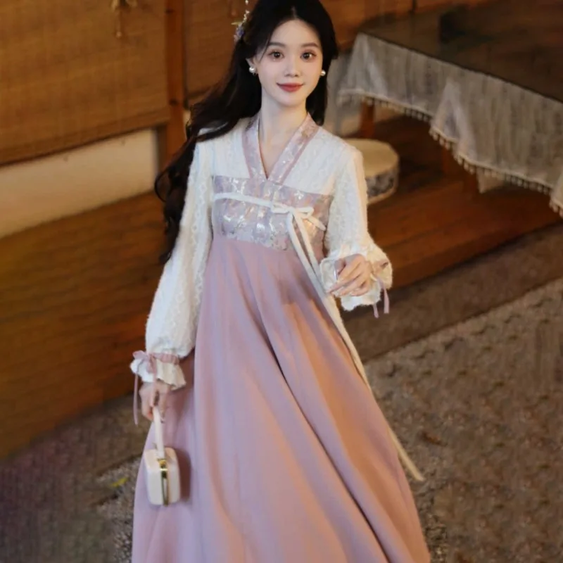 Китайское традиционное современное платье ханьфу для девочек с v-образным