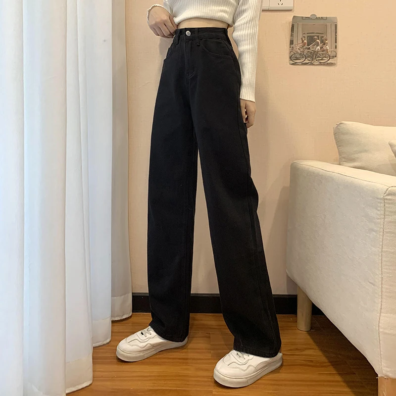 N0721    Spring and autumn new fashion trend trousers high waist straight loose wide-leg pants jeans