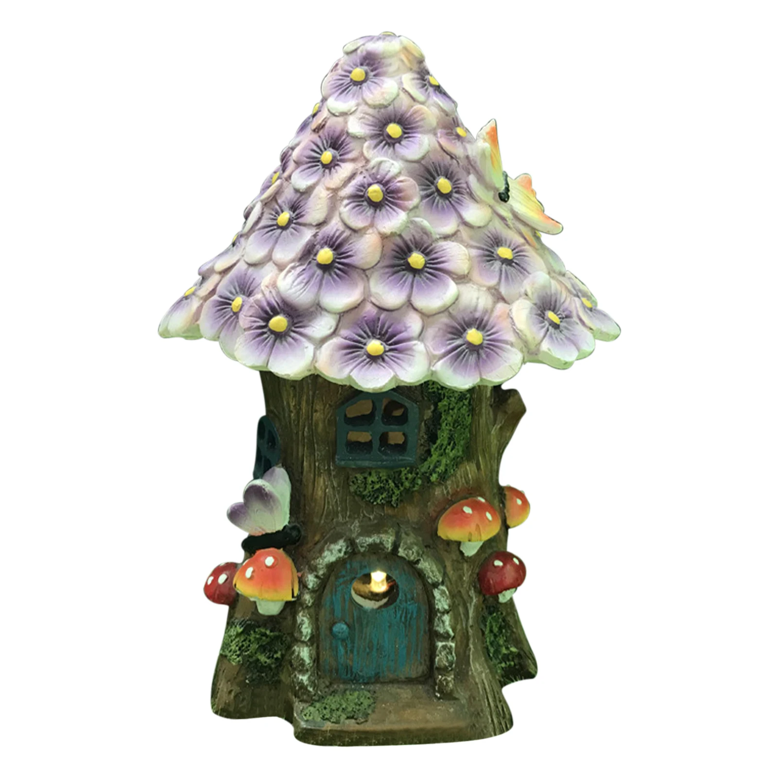 

Sculpture With Solar Light Yard Gift Patio Decor Craft Fairy Tree House Figurine Cottage Garden Statue Party Waterproof Resin