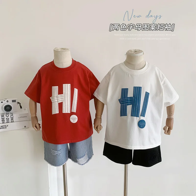 

Детская одежда, детская повседневная футболка, топ, весна-лето 2023, новинка, модный детский топ с коротким рукавом и принтом в Корейском стиле