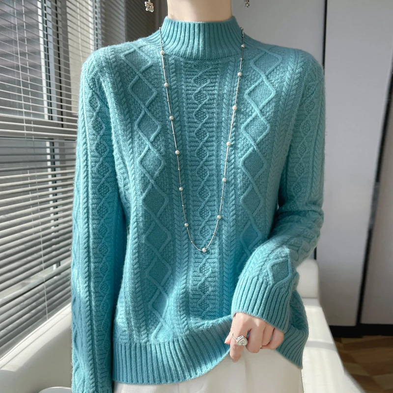 Осень/зима новый женский свитер пуловер полуводолазка из 100% мериносовой шерсти