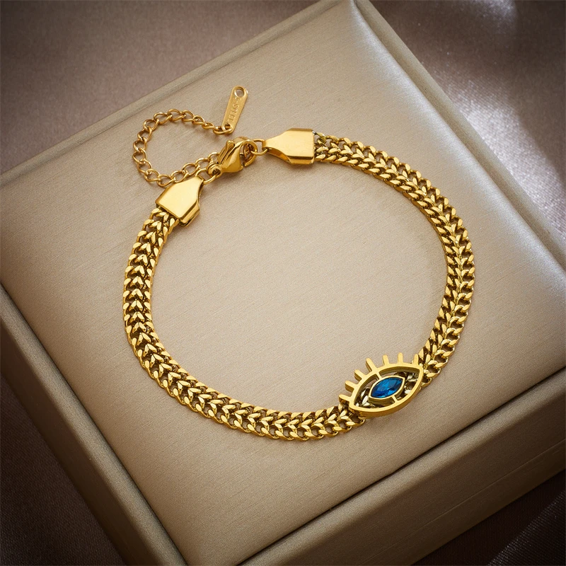 MEYRROYU 316 Новый винтажный браслет из нержавеющей стали с голубыми глазами для