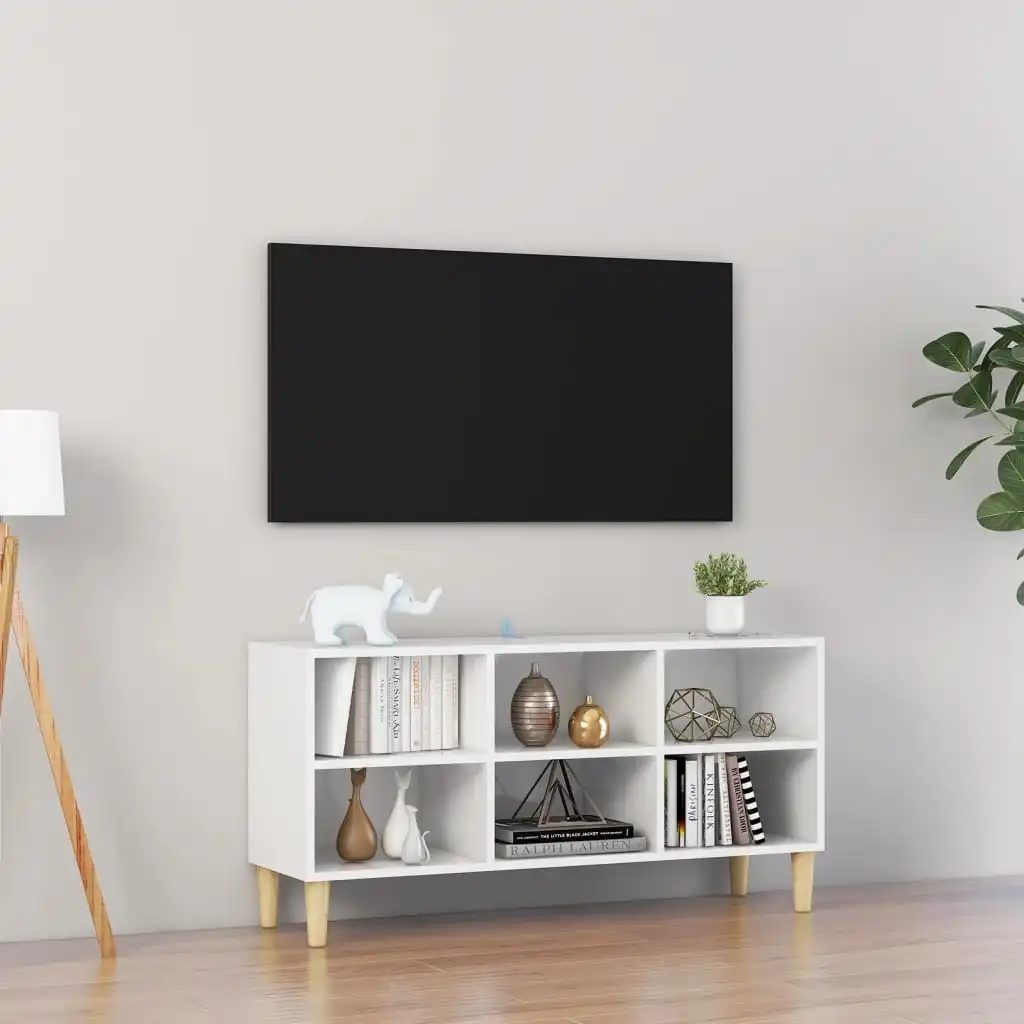 

TV Cabinets with Solid Wood Legs , Chipboard TV Stand, TV Table, TV Units for Living Room High Gloss White 103.5x30x50 cm