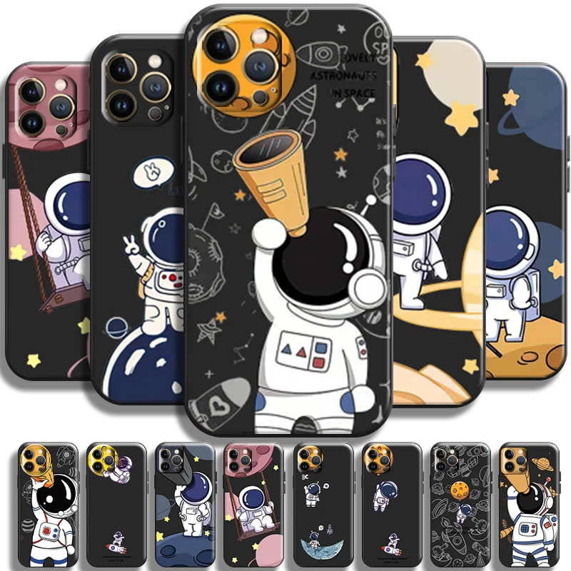 

Astronaut Telescope For iPhone 13 12 11 Pro Max Mini X XR XS Max SE 5 5s 6 6S 7 8 Plus Phone Case Full Protection Black Cases