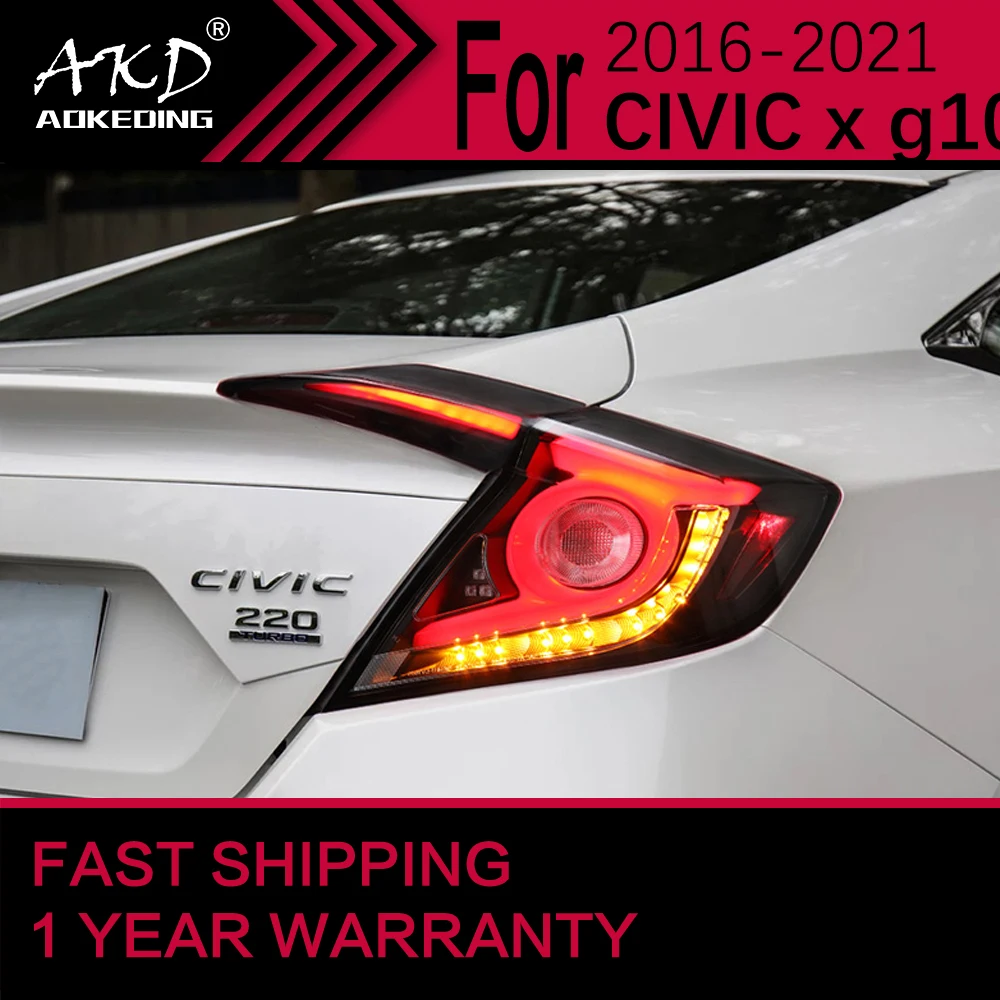 

Автомобильные фары для Honda Civic, светодиодный задний фонарь 2016-2020 Civic, задний стоп-сигнал, тормозной сигнал, ДХО, задние автомобильные аксессуары для заднего хода