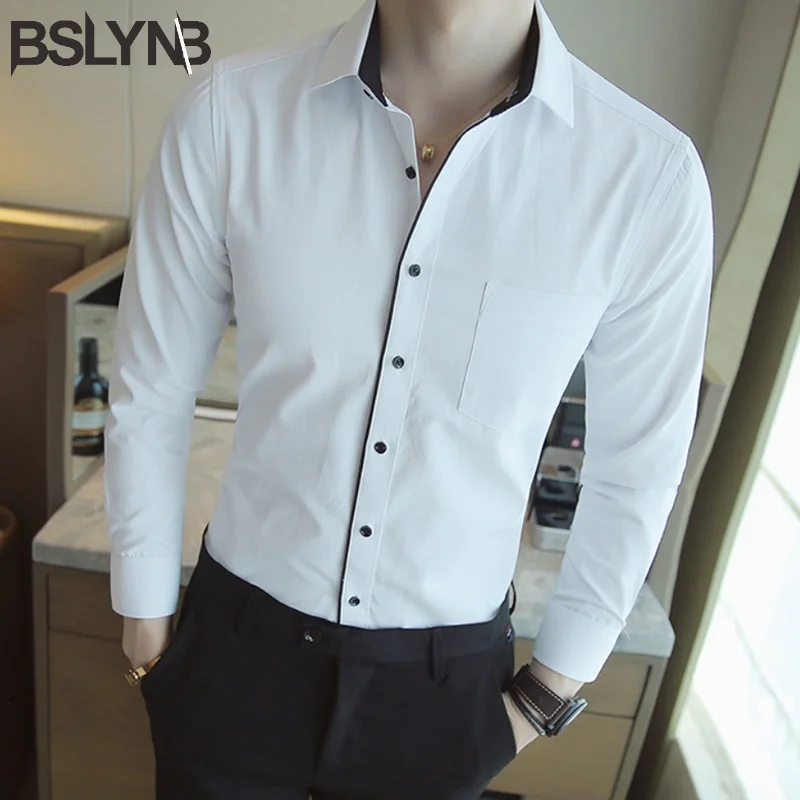 

New Fashion Men Casual Long Sleeved Shirt Regular Silm Fit Male Social Business Dress Shirt White Men Office Tops Blouse