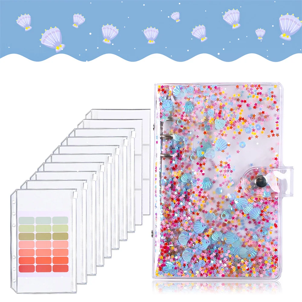 

2022 New A6 PU Leather Binder Zipper Bag Transparent Creative Colorful Loose-leaf Book with Clear Zipper Pockets For Cash Budget
