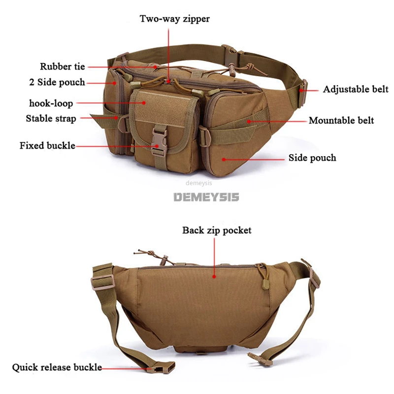 Men's Hunting Waist Packs Durable Nylon Army Tactical Training Waist Bags Military Combat Hiking Climbing Camouflage Waist Bag