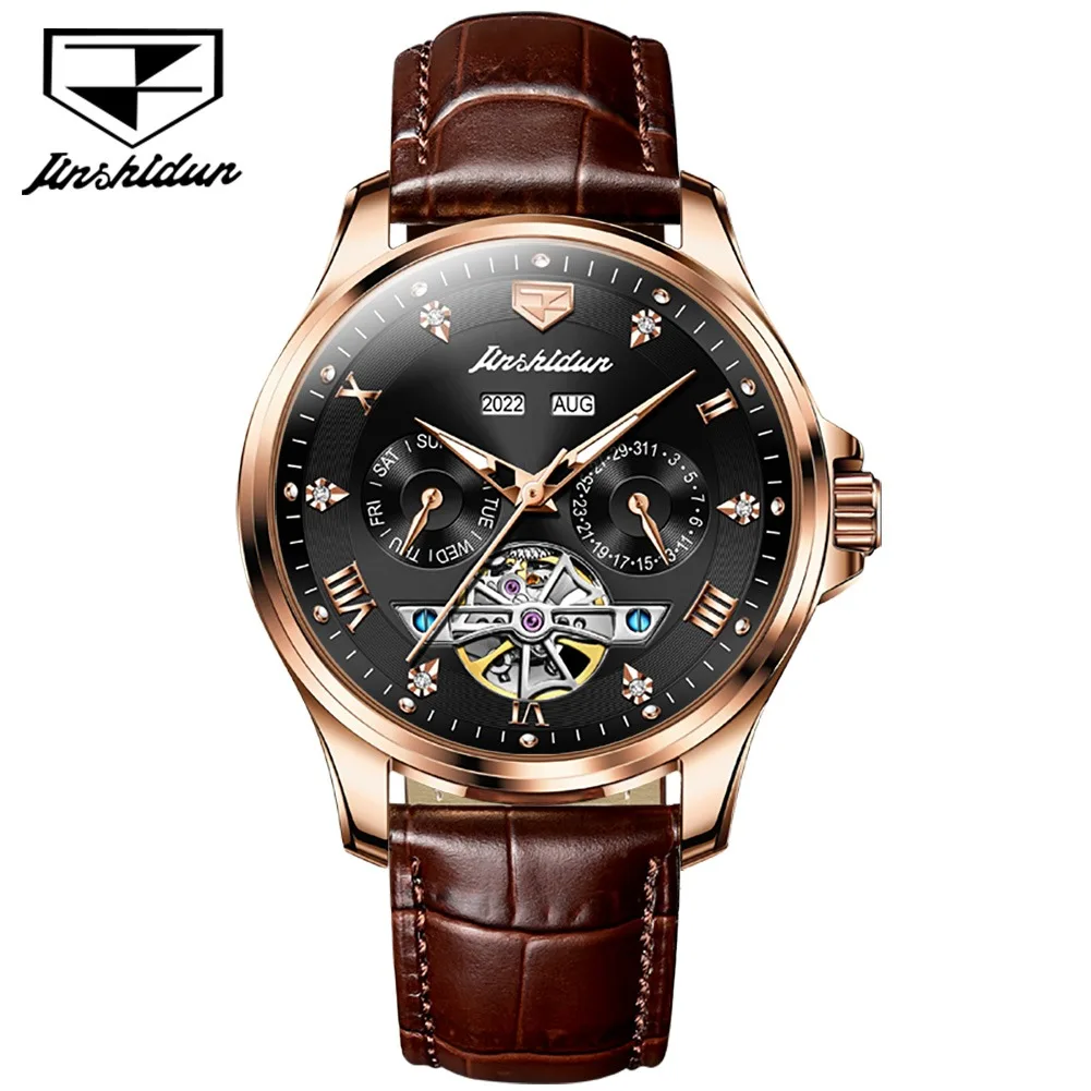 

JSDUN 8926 Genuine Leather Strap Watch For Men Waterproof Business Automatic Mechanical Men Wristwatches Luminous Calendar