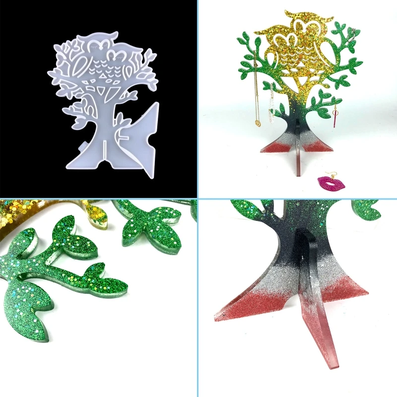 

124A Tree Owl Mold Ornament Display Stand Silicone Resin Casting Molds Excellent Gift