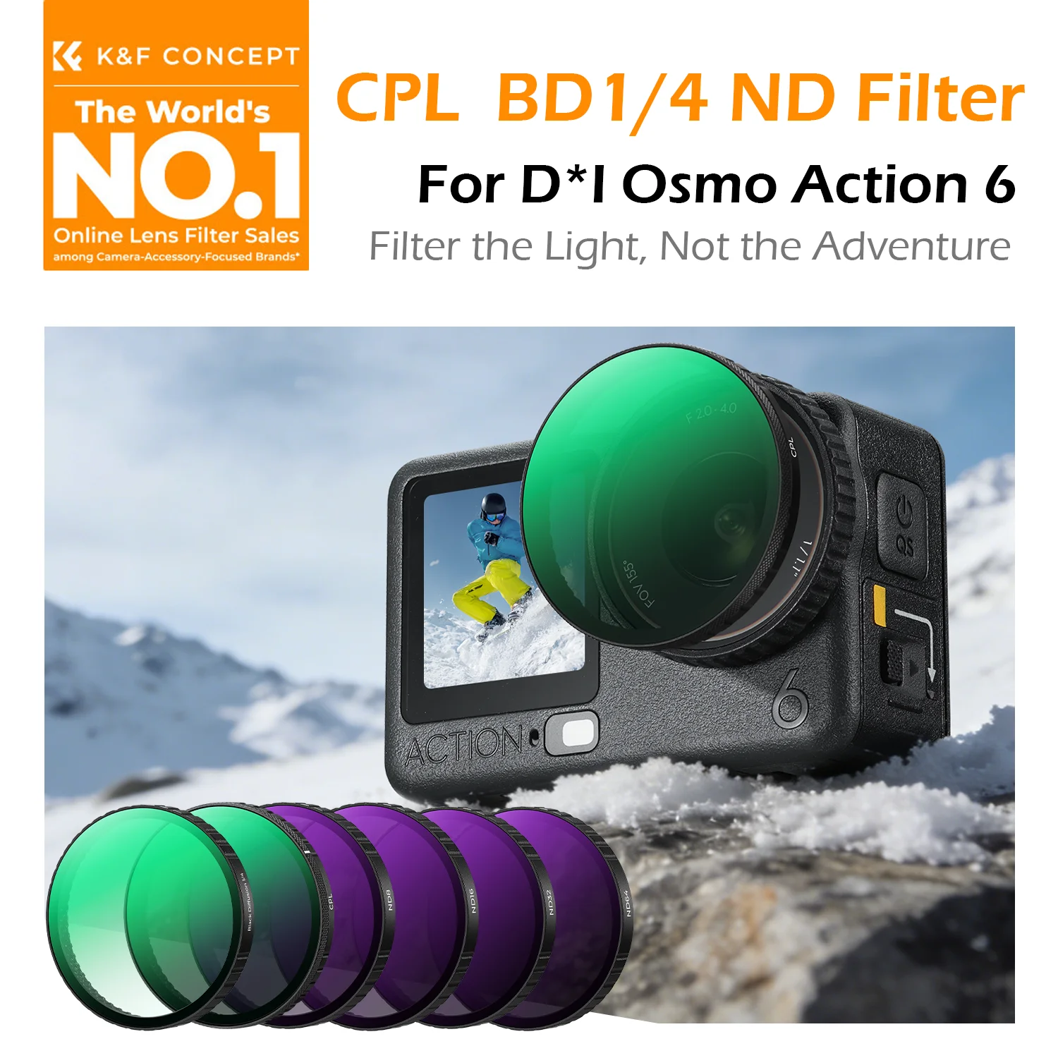 Фото K&F CONCEPT Snap On CPL ND8 ND16 ND32 ND64 Черная диффузия 1/4 Комплект фильтров для DJI Osmo Action 6 HD оптическое стекло Мног №1