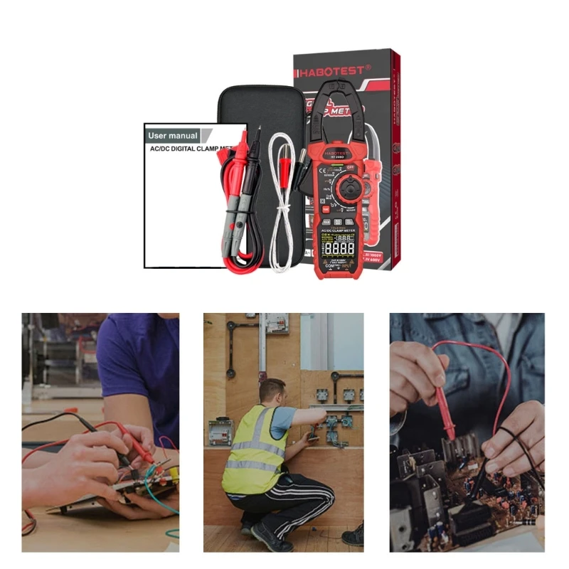 

HT208D Digital Clamp Meter Multimeter Auto-ranging AmpsVoltageTester Measuring Current Resistance Capacitance Frequency