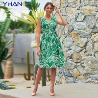 sleeveless v neck women dress 2022 summer vintage floral lacing beach holiday sundress casual elegant dresses for woman clothes