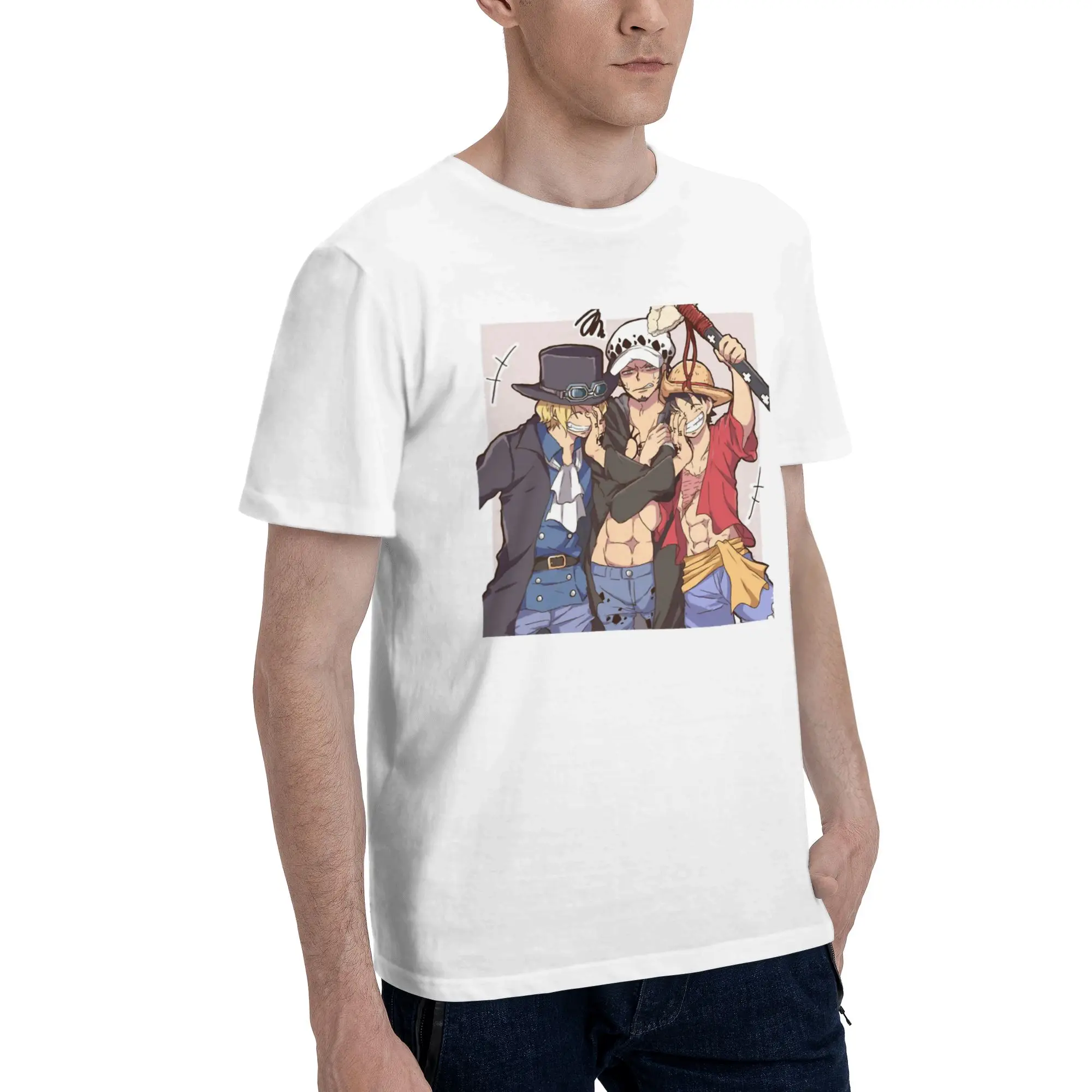 Фото Мужские футболки Luffy Law Sabo, футболка One Piece для отдыха, с коротким рукавом, круглым вырезом, из чистого хлопка, классическая одежда, футболка №2