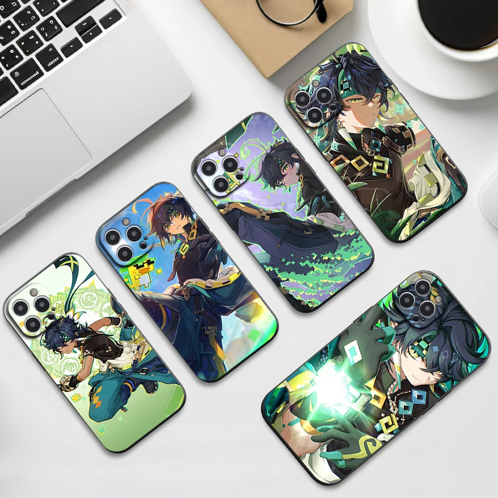 Чехол для телефона Game Genshin Impact Kinich iPhone 16 11 12 13 14 15 Pro Max Plus черный мягкий корпус