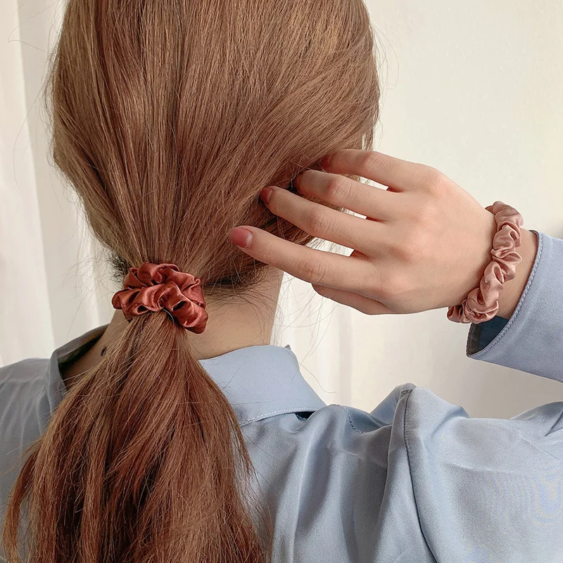 Эластичные резинки для волос хвоста однотонные винтажные атласные женщин и