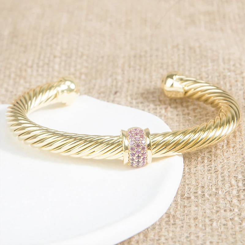 Популярный женский и мужской браслет 7 мм Классический Медный с-образным золотым