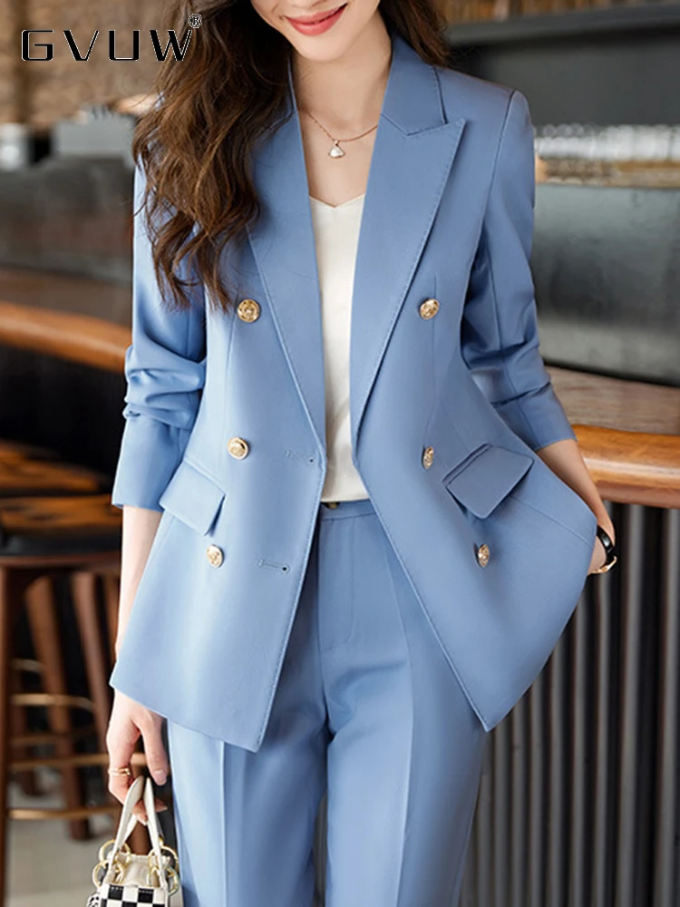 

GVUW Light Luxury Notched Blazer Autumn 2023 New For Women Solid Color Fashion Straight Suit Pants Two-piece Set Female 17G2128