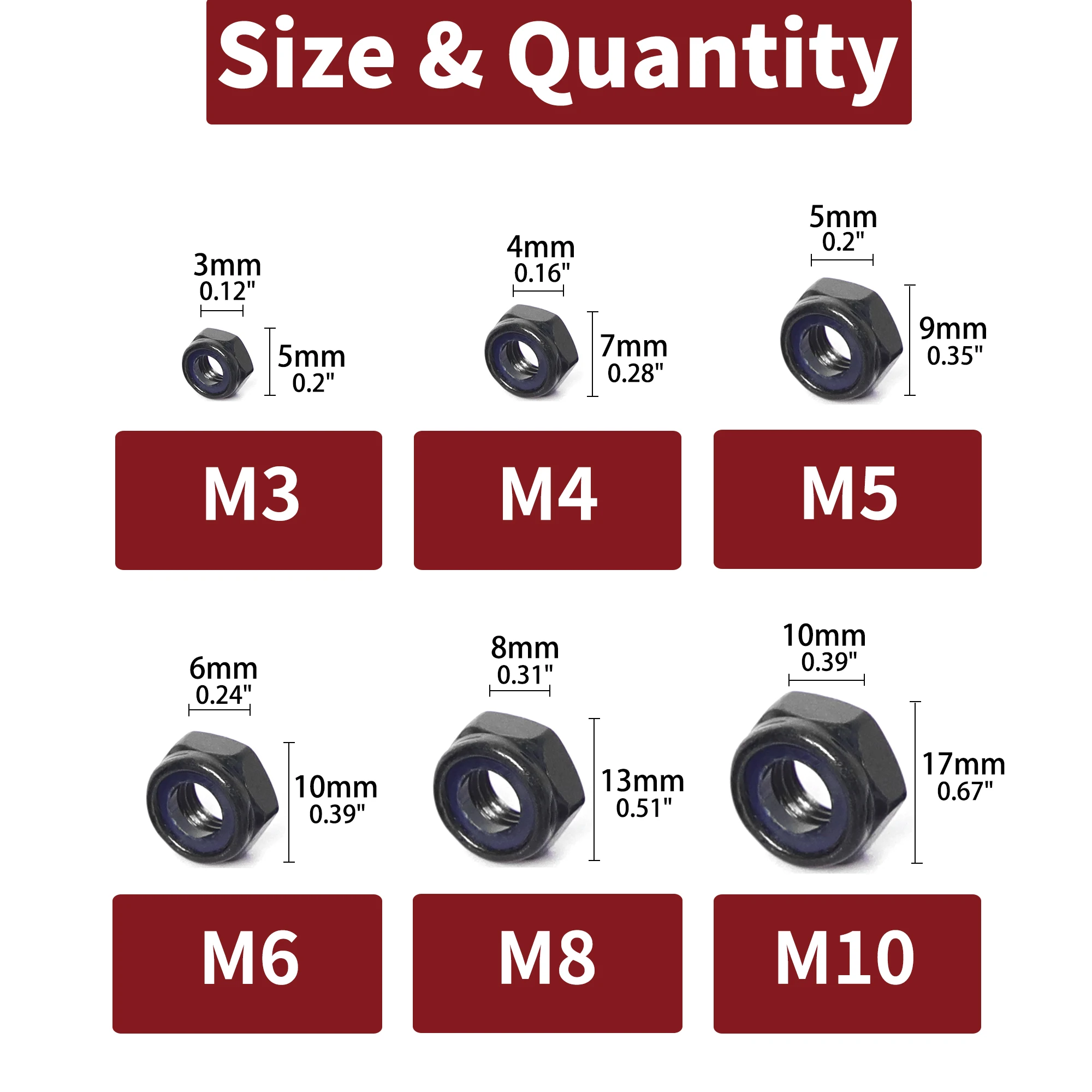 20/50 шт. черные шестигранные стопорные гайки нейлоновая вставка гайка M3 M4 M5 M6 M8 M10