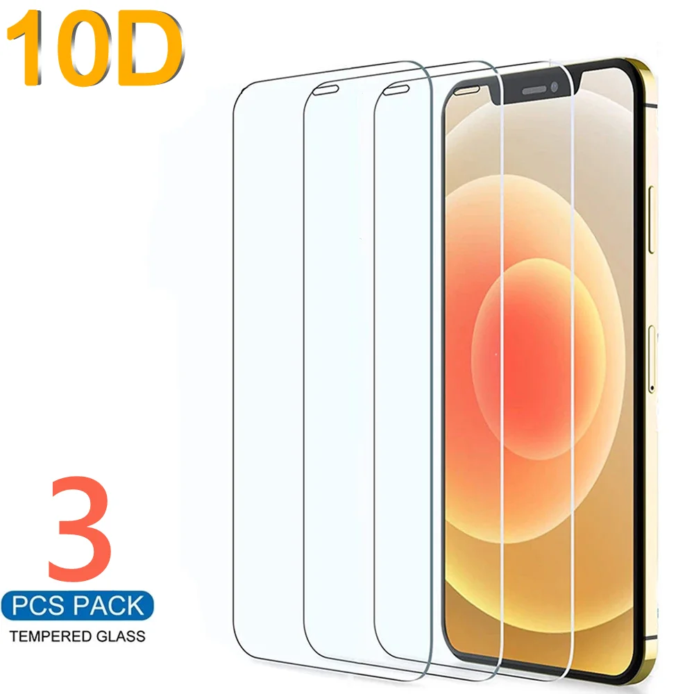 

10D 3PCS Protective Glass On the For iPhone 7 8 6 6s Plus X Screen Protector For iPhone 11 12 13 Pro X XR XS MAX SE 5 5s Glass