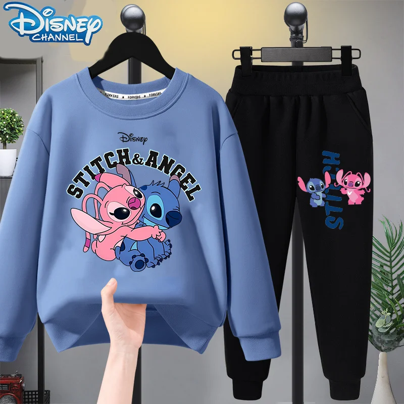 Stitch Winter Child Girls Clothes Sets Kids Boys Disney Cartoon Printing Sweatshirts &amp Pants Suit Long Sleeve Plush Warm Suits