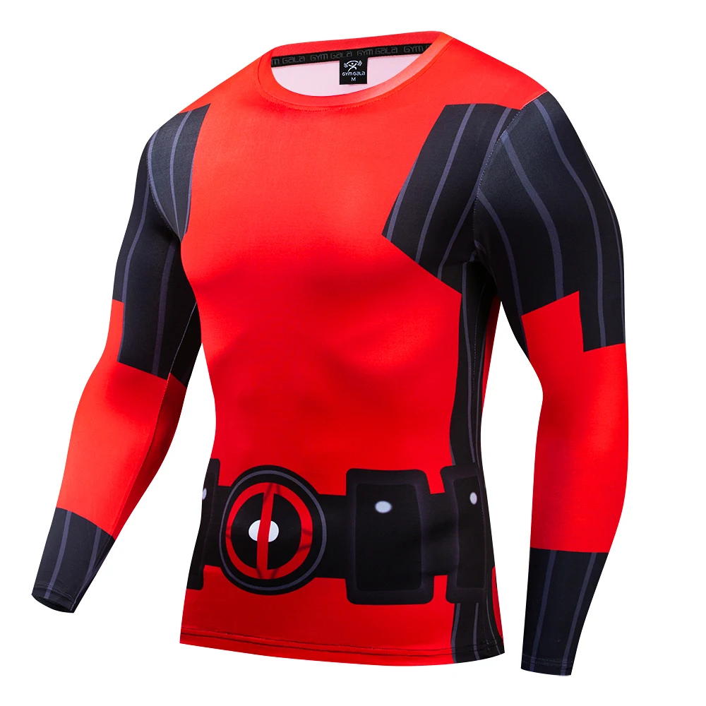 

Marvel Deadpool Sport Running T Shirt Men Sportwear Bodybuilding Skinny Tshirt Long Sleeve Tights Bottoms Gym Training Shirt Men