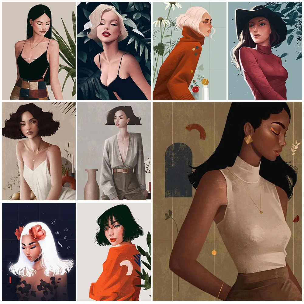 

5d Cartoon Character Diamond Painting Personality Retro Character Full Circle Square Rhinestone Cross Stitch Kit Home Decoration