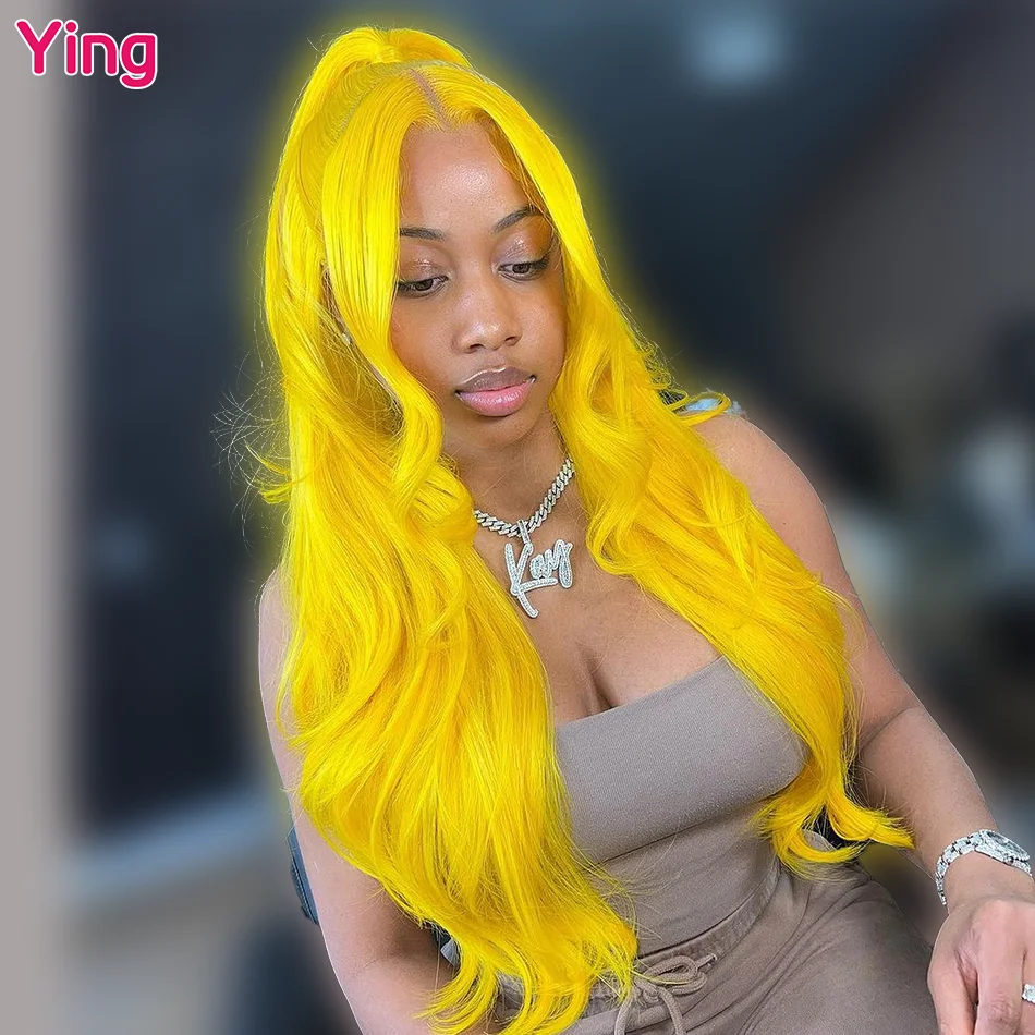 

Ying Hair Body Wave Lemon Yellow 13x4 Lace Front Human Hair Wigs 13x6 Lace Frontal Wig PrePlucked Brazilian Remy 613 Blonde Wig