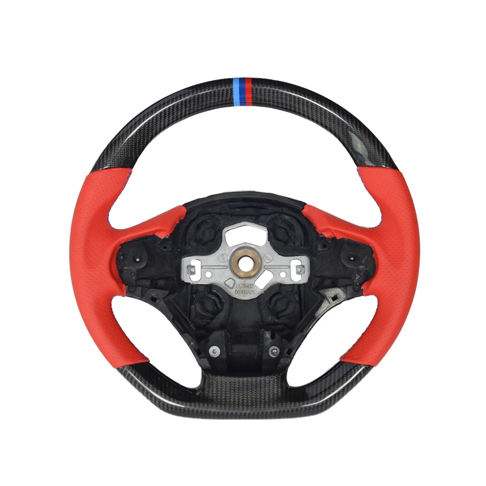 

Real Carbon Fiber Steering Wheel Red Perforated Leather Flat Bottom Sport Style For BMW 3 Series F30 2012-2016 General Model
