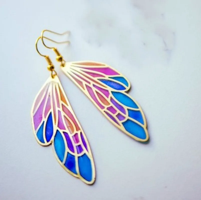 

Minar Fashion Fantasy Style Colorful Butterfly Wings Women Earrings Temperament Women Charm Earring Party Accessories Jewelry