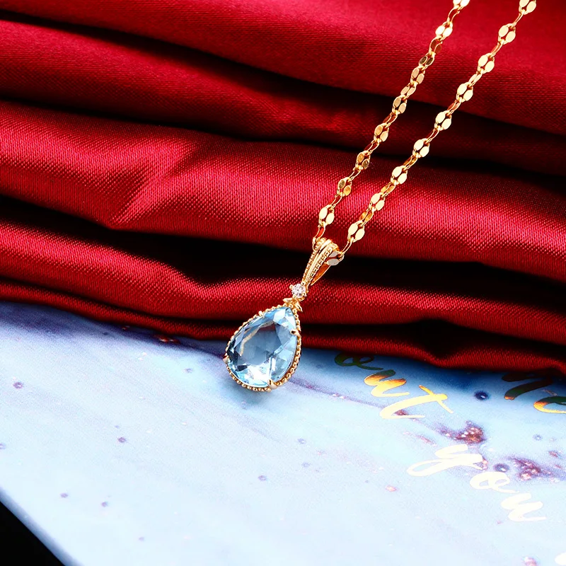 

Женское ожерелье из серебра 925 пробы с натуральным голубым топазом