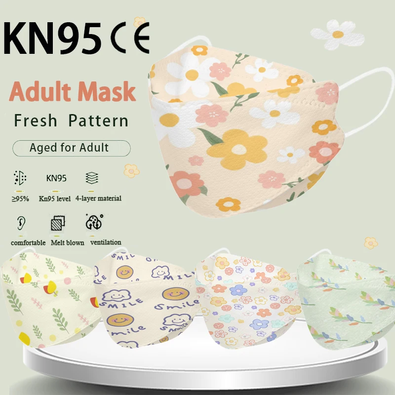 

Маски для взрослых KN95 с цветами Kawaii FFP2 4ply расплавленный респиратор 95% защитные колпачки для рта маски с CE для девочек маски