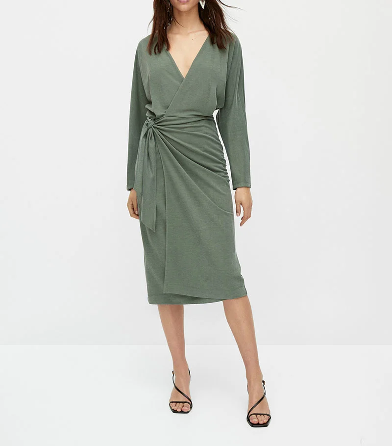 

Новинка Летнее облегающее длинное платье с запахом юбка с длинным рукавом на шнуровке