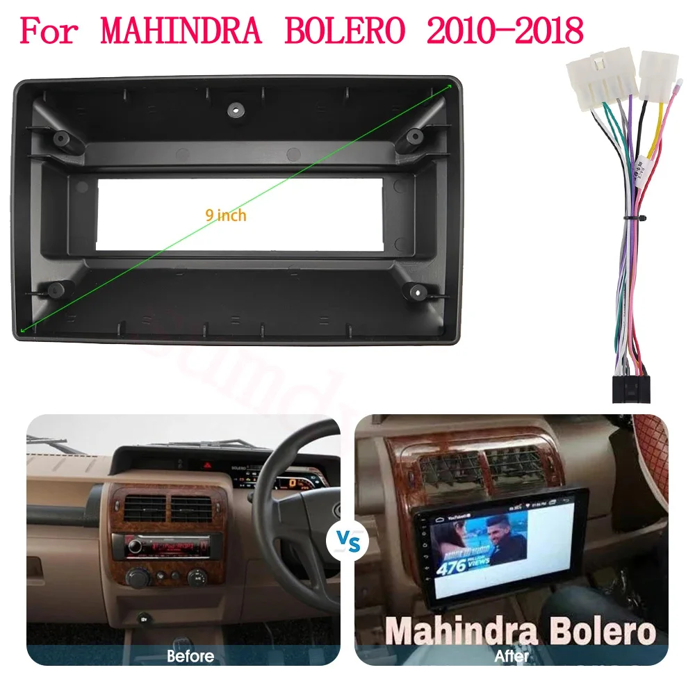 

9 дюймовый большой экран 2 Din android автомобильный радиоприемник рамка с кабелем питания для MAHINDRA BOLERO 2010-2018 Автомобильная панель комплект крепл...