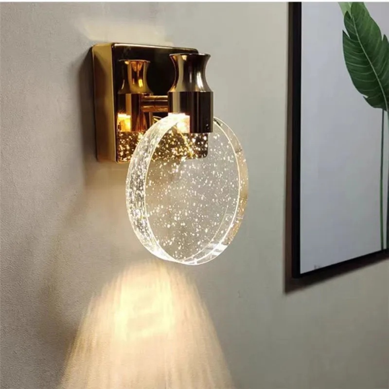Современный круглый хрустальный настенный светильник прикроватное бра